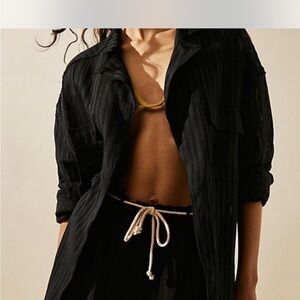 Free People Black Ribbed 2 piece set with Drawstring Waist